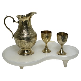 法式中古玉石托盘果盘铜壶酒壶酒杯组合摆件桌面装饰酒店样板间