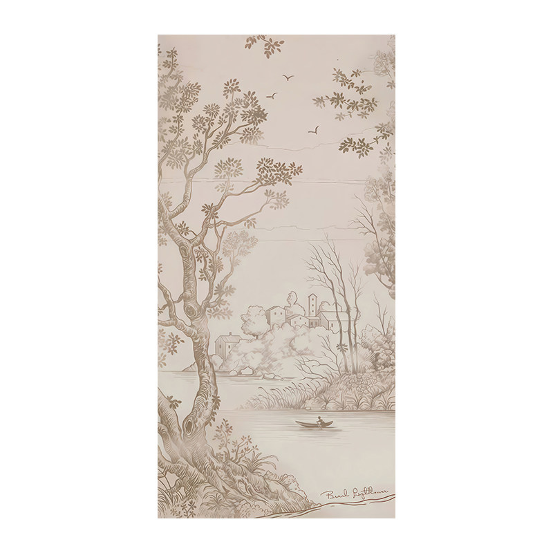 法式中古风山水画瓷砖背景墙定制