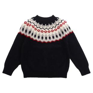 洪叶2025秋冬新款男童纯羊绒衫儿童费尔岛提花毛衣中大童打底衫厚