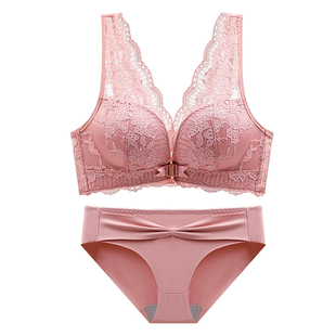 前扣内衣女聚拢小胸收副乳防下垂蕾丝薄款大胸显小美背背心式文胸