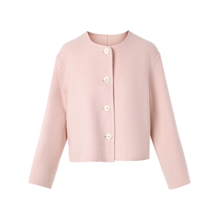 朗姿莱茵福莱尔100%绵羊毛香风外套女双面呢高级感气质短款毛呢