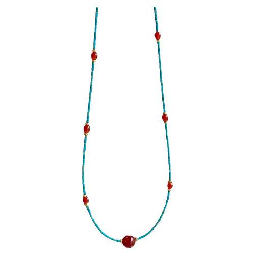 大米饰品】手作仿绿松串珠夏天红玛瑙项链锁骨链显白轻奢小众颈链