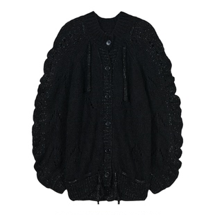 韩国代购TYPESERVICE 2025秋季新款针织开衫镂系扣空毛衣外套女