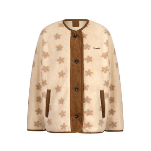 Kroche 绒绒暖意 两面穿着 小花羊羔毛麂皮拼接棉服厚外套