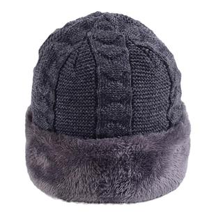 毛线帽男中老年爸爸冬帽加绒毛线针织帽子围巾老人保暖护耳棉帽子