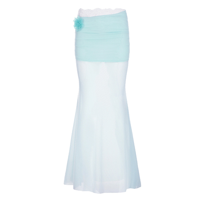 IAEY南法度假风复古艺术感花卉低腰半身裙网纱垂感A字裙沙滩长裙