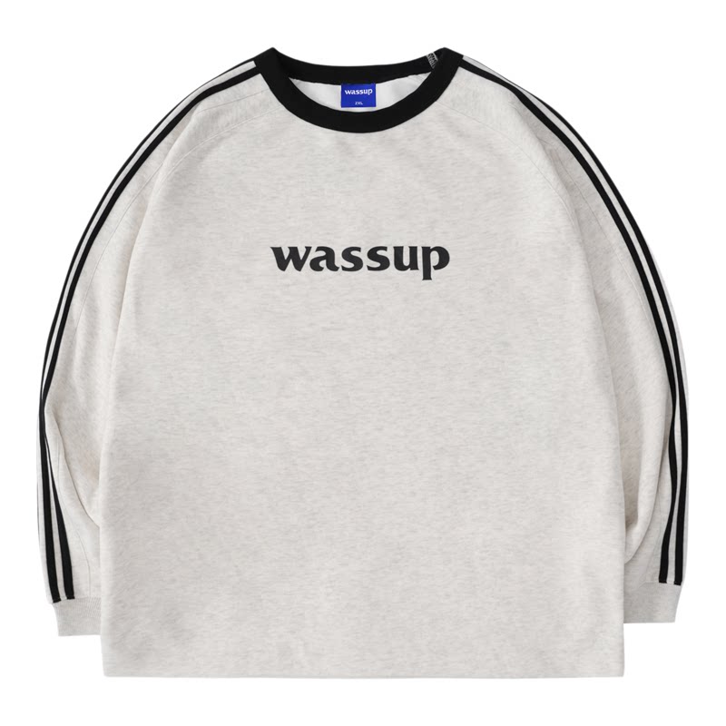 WASSUP米灰色美式复古条纹卫衣女