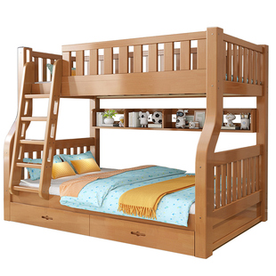全实木儿童床上下床双层床带书桌子母床两层大人上下铺橡木高低床
