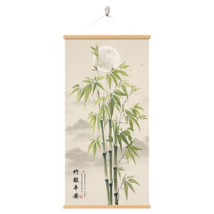 原木风玄关装饰画竹报平安茶室挂画走廊过道背景墙节节高升壁画