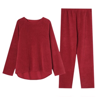 安莉芳家居服套装女士秋冬加大码外穿厚摇粒绒本命年宽松睡衣624