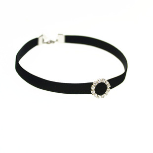 闪耀水钻choker黑色丝绒项圈女韩国简约chocker短款颈带锁骨项链