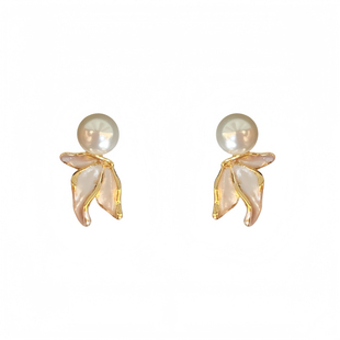 「莫奈鸢尾」流光珐琅釉 法式设计感小众高级珍珠花朵耳环/耳夹女