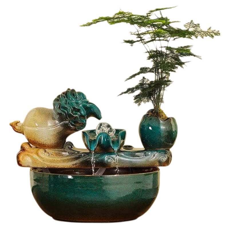 新中式陶瓷招财流水鱼缸水循环