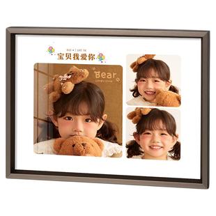 结婚纱照相框三宫格摆台定制洗婚纱照婚礼相片制作成高端水晶摆台