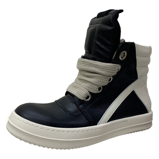 ro鞋倒三角高帮鞋男真皮增高奶香厚底休闲高街板鞋暗黑粗鞋带短靴