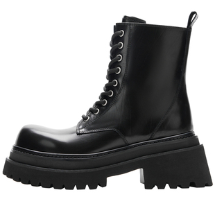 戚薇同款NOOWA厚底马丁靴女款2025新款英伦真皮增高百搭显瘦短靴