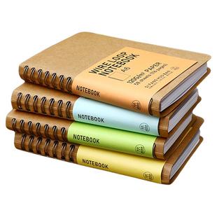四方伙伴复古双线圈笔记本A6空白牛皮简约记账便携迷你随身便签本口袋本B6加厚线圈本简约会议记事本