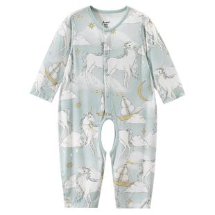 竹纤维婴儿开裆连体衣春秋宝宝家居服薄款婴幼儿睡衣长袖冰丝爬服