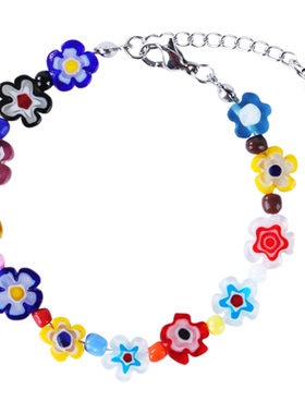 TWENTYONEAUGUST原创设计彩色琉璃花朵串珠手链多巴胺甜美手链