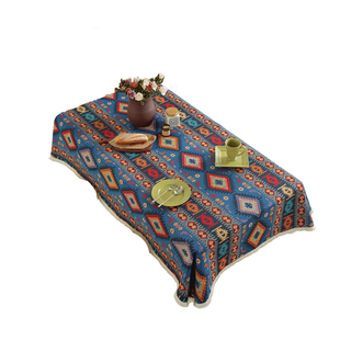 波西米亚民族风高档棉麻提花布艺桌布红色餐桌布油画风长方形台布