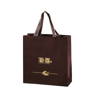 爆款高档皮革海参手提袋滋补品礼品袋现货咖啡色手提袋可定制LOGO
