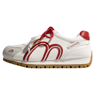 「鞋登」隐形增高4cm红色德训鞋女2026款休闲运动小白鞋厚底板鞋