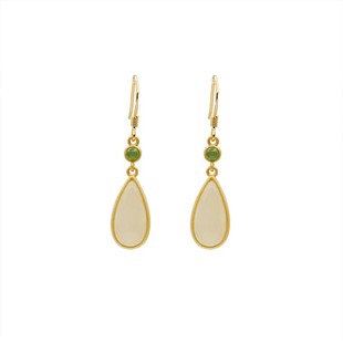 古风和田白碧玉石耳环钉女S925纯银超仙中式复古国风耳坠饰礼物