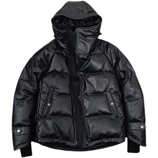 年终福利捡漏！日本帽斜拉链马蹄袖头层牛皮羽绒服冬季保暖真皮衣