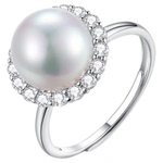 akoya海水珍珠戒指女太阳花白色珍珠可调节轻奢高级感精致手饰品