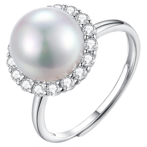 akoya海水珍珠戒指女太阳花白色珍珠可调节轻奢高级感精致手饰品