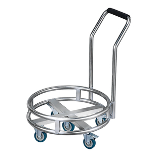 加厚带轮推车商用不锈钢汤桶车带把手周转车外出便携手拉车圆形