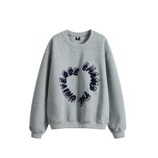 380g重磅字母刺绣长袖卫衣男生宽松灰色休闲无帽套头上衣春季新款