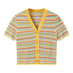 太平鸟VISIONAIRE合作系列女装春夏新款短袖条纹开衫