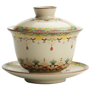 汝窑三才盖碗茶杯单个高档茶具年轻人旋转悬停功夫陶瓷泡茶碗带盖