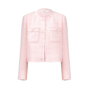 IAmMIX27小香风花呢圆领外套女春秋百搭轻奢亮丝混纺绵羊毛上衣女