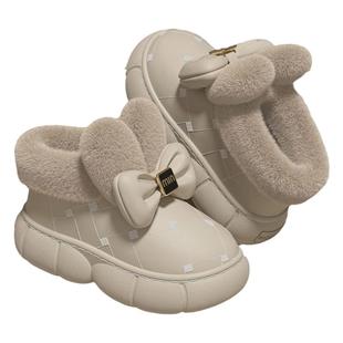 厚底蝴蝶结棉拖鞋女士2025冬季新款室内居家保暖外穿包跟防水棉鞋