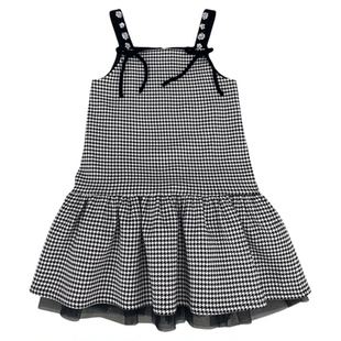 小童木 复古千鸟格女童连衣裙秋季2025新款女大童小香风背心裙子