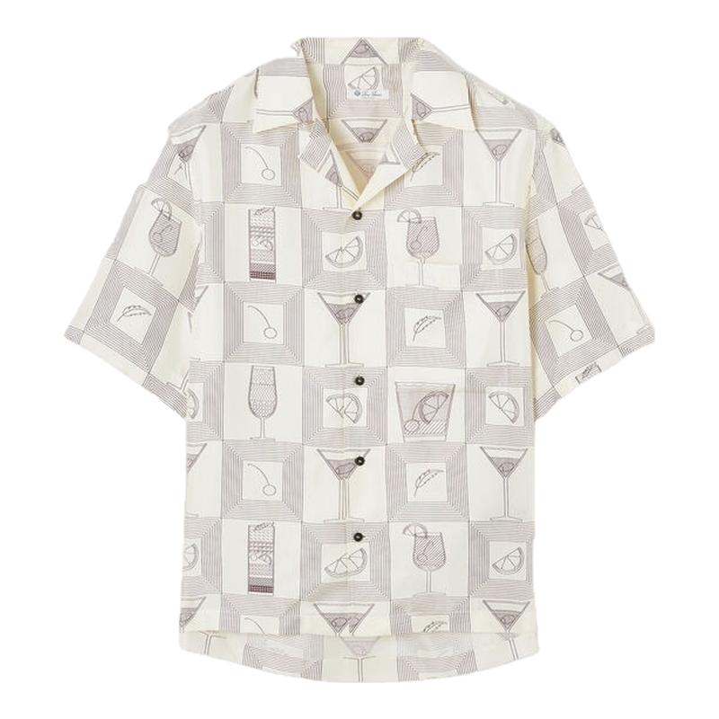 LoroPiana/诺悠翩雅男士衬衫保龄球风Aperitivo图案真丝斜纹新款
