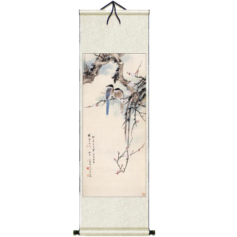 梅花双禽田世光老外客厅玄关国画