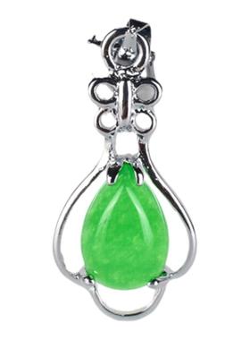 绿色宝石马来玉吊坠水滴银项链