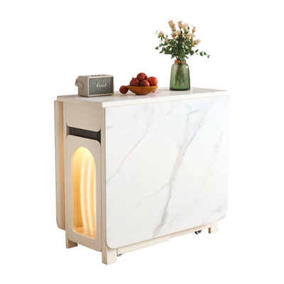 岩板折叠餐桌餐边柜一体奶油风小户型可移动伸缩多功能全实木饭桌