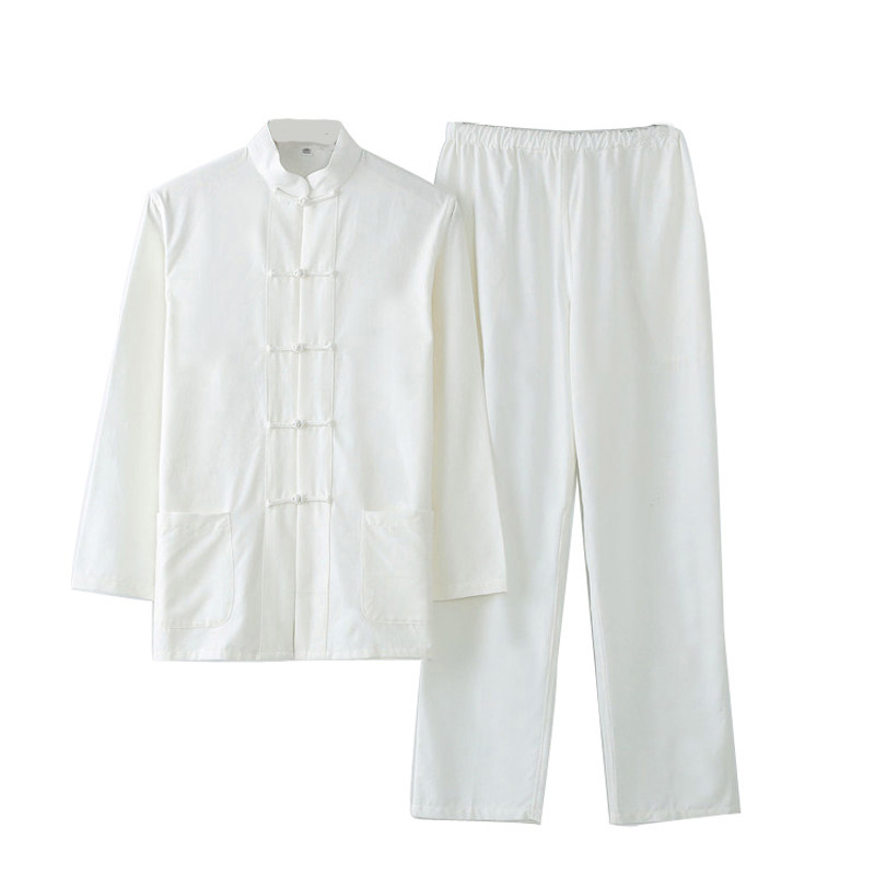 男式纯棉唐装太极拳练功服中老年武术表演服晨练服套装大码居士服