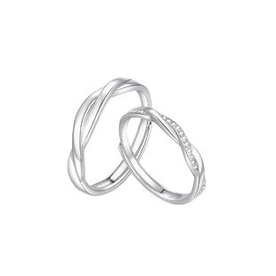 周大生星河醉梦情侣对戒纯银戒指可调节活口戒指生日礼物送女友