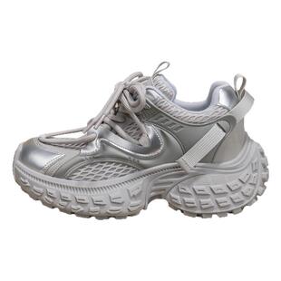 欧货厚底增高鞋女款2026春季新款银色百搭轮胎鞋软底不累脚女鞋子