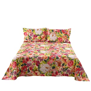 喜庆过年大花床单纯棉国民老式床单加厚 单人床单四季布粗布炕单