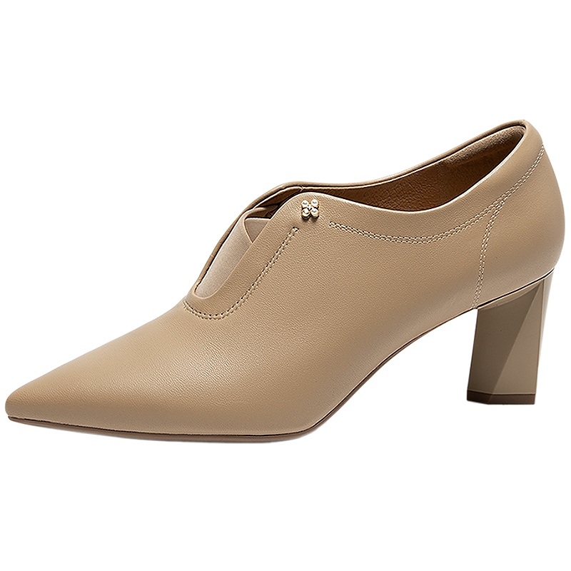 【静音系列】千百度粗高跟鞋时装踝靴女2025秋季新款羊皮深口单鞋