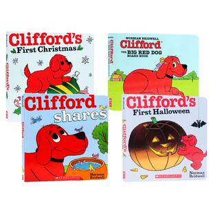 大红狗万圣节圣诞节4册英文原版绘本 CLIFFORD THE BIG RED DOG/SHARES/FIRST HALLOWEEN/FIRST CHRISTMAS 亲子互动性格习惯养成