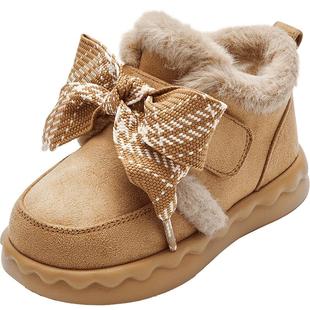 巴拉巴拉童鞋女童雪地靴加绒防滑棉靴舒适冬短靴子甜美蝴蝶结潮流