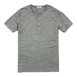 硬汉帅炸男款常规短袖亨利领纯棉修身美式休闲舒适纯色上衣T恤
