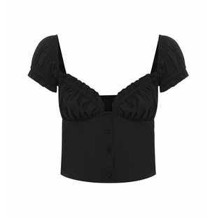 AHU 现货 WithJean风法式少女宫廷复古心型领木耳边全棉上衣